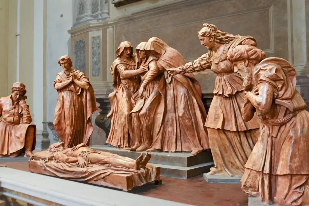Groupe de statues en terre cuite de la Lamentation sur le Christ mort d’Alfonso Lombardi