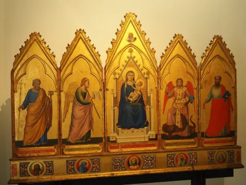 Polyptyque de Giotto à fond d’or, Vierge à l’Enfant entourée de saints