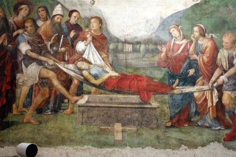 Fresque Renaissance représentant la mise au tombeau de sainte Cécile